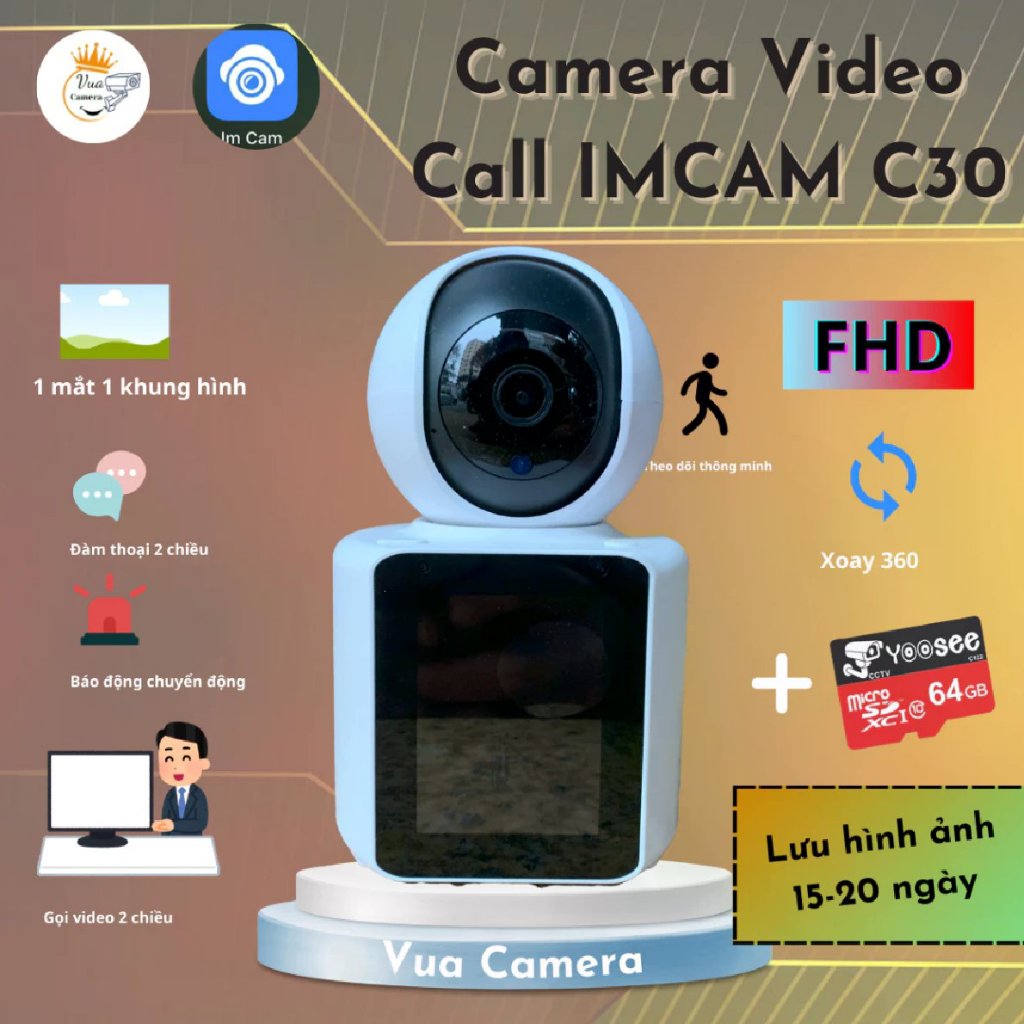 Camera Wifi 360 độ trong nhà, có màn hình - gọi video trực tiếp - máy ảnh 1080P siêu nét, sử dụng ICSEE App