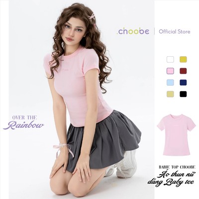 Áo thun baby tee Babie Top Choobe dáng lửng ôm áo phông nữ cotton co giãn thêu logo A140