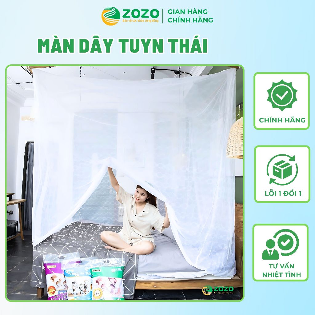 Màn tuyn không cửa ZoZo chính hãng, mùng ngủ gia đình cao cấp chống muỗi tuyệt đối 1m2 1m4 1m6 1m8 A3