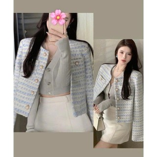   HÀNG QUẢNG CHÂU LOẠI 1  Áo khoác dạ xanh tweed 2 lớp dày dặn cao cấp cho nữ kèm ảnh thật  CÓ BIG SIZE  MOQC SP19 
