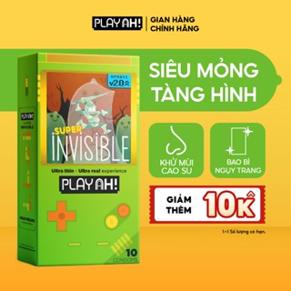 Bao Cao Su PlayAh Super Invisible Siêu Mỏng/ Nhiều Gel/ Kéo Dài Thời Gian/ Có Gai Hộp 10 size 52mm