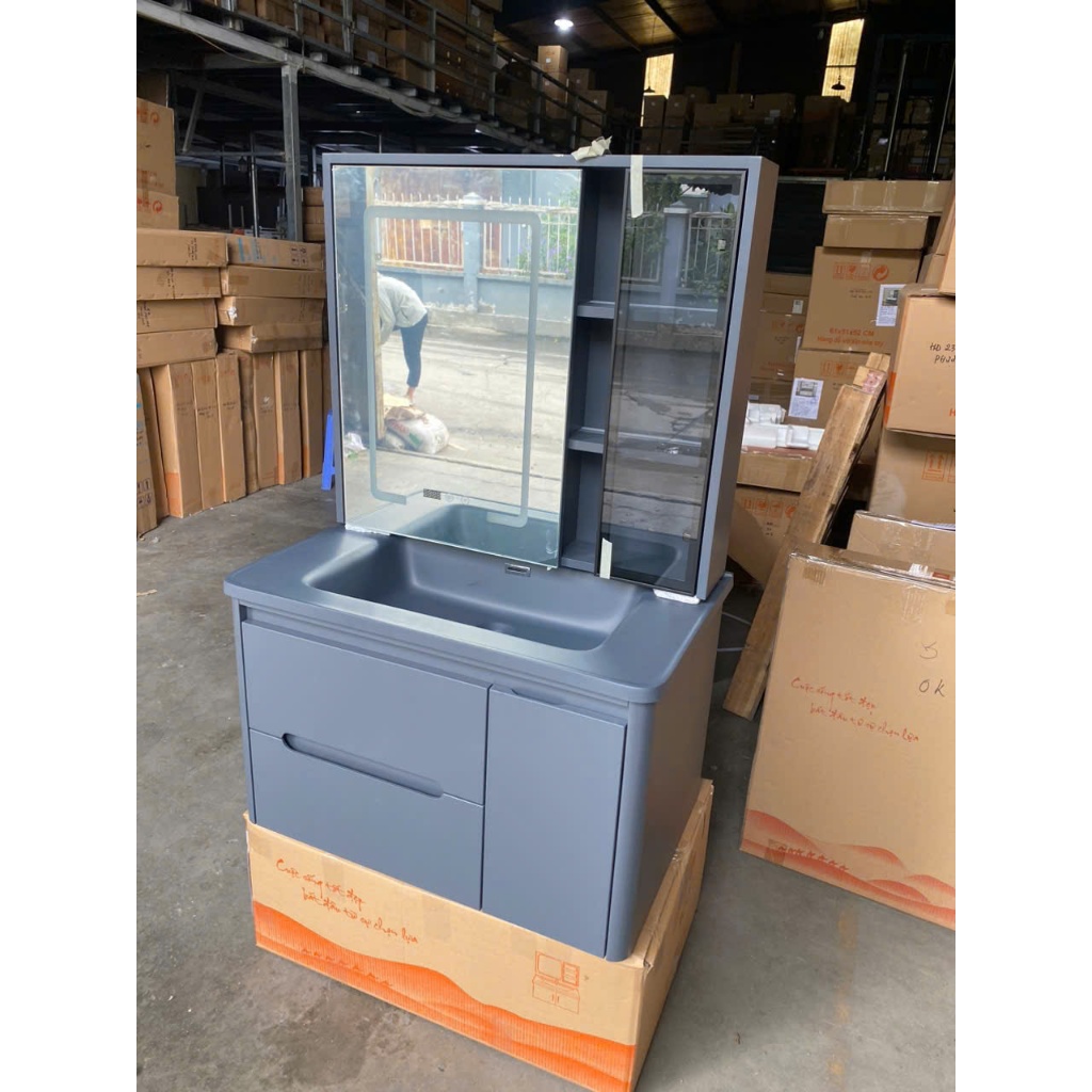 Bộ tủ lavabo + tủ gương có đèn led