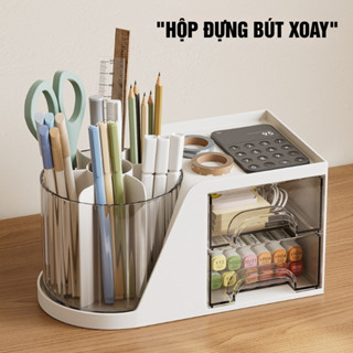  Hộp Bút Xoay 360 Độ Nhiều Ngăn – Kệ Đựng Đồ Văn Phòng Mini Có Ngăn Kéo Siêu Tiện 