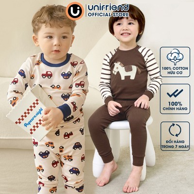 Bộ quần áo dài tay dáng ôm cotton mùa thu đông bé trai, bé gái Unifriend Hàn Quốc U2022-17. Size 3, 4, 5, 6, 7 tuổi