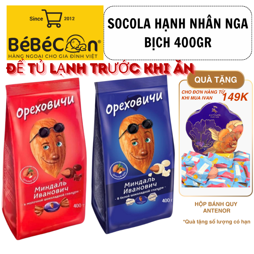 Socola hạnh nhân trắng nâu Ivan chuẩn hàng Nga