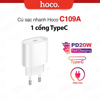 Củ sạc nhanh PD20W 1 cổng TypeC Hoco C109 / C109A , tương thích nhiều thiết bị, dùng cho Android/Samsung/11/12/13/14/15
