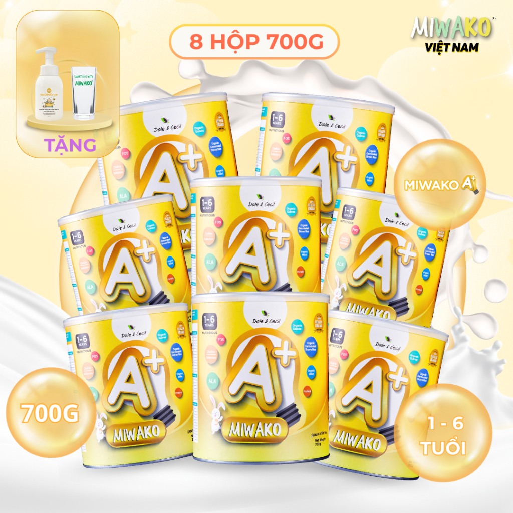 Sữa Công Thức Hạt Thực Vật Hữu Cơ Miwako A+ Vị Vani 700gr x 8 Hộp Cho Bé Từ 1 Tuổi - Miwako Việt Nam