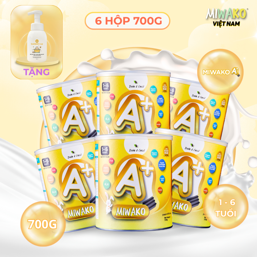 Sữa Dinh Dưỡng Công Thức Hạt Thực Vật Hữu Cơ MIWAKO A+ Vị Vani 700gr x 6 Hộp - Miwako Việt Nam