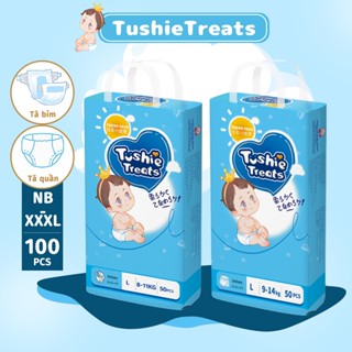  【100 miếng TÃ BỈM TÃ QUẦN Tushie Treats Công nghệ Nhật bản ôm sát thấm hút thông thoáng NB S M L XL XXL XXXL 
