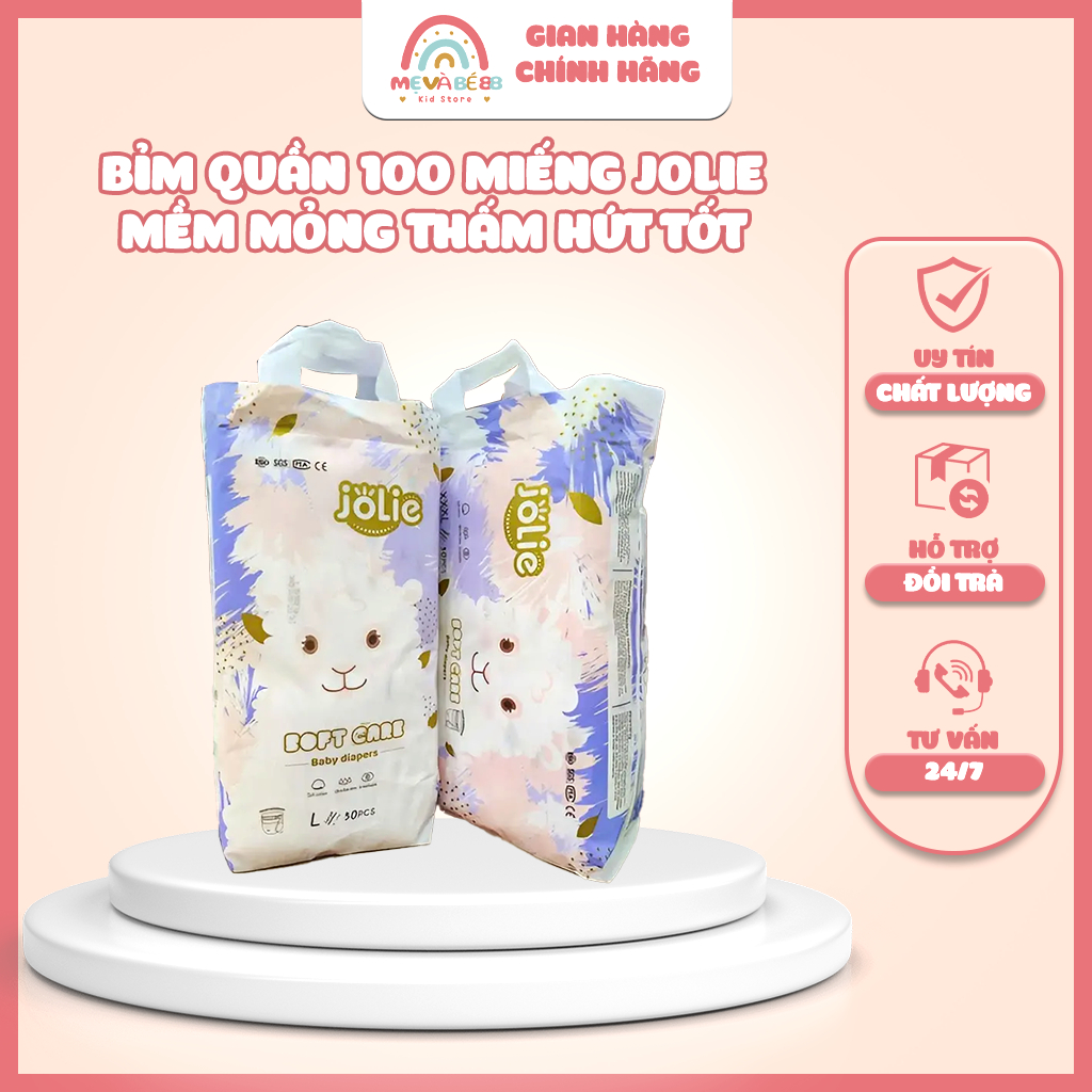 Bỉm quần 100 miếng giá rẻ, bỉm JOLIE, mềm mỏng thấm hút tốt, bỉm quần, đủ size M đến 4XL