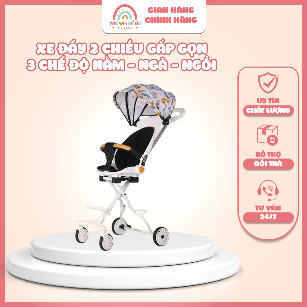 Xe đẩy cho bé,xe đẩy gấp gọn,xe đẩy 2 chiều ngả lưng ghế M8 - M9 full phụ kiện đệm và mái che cho bé