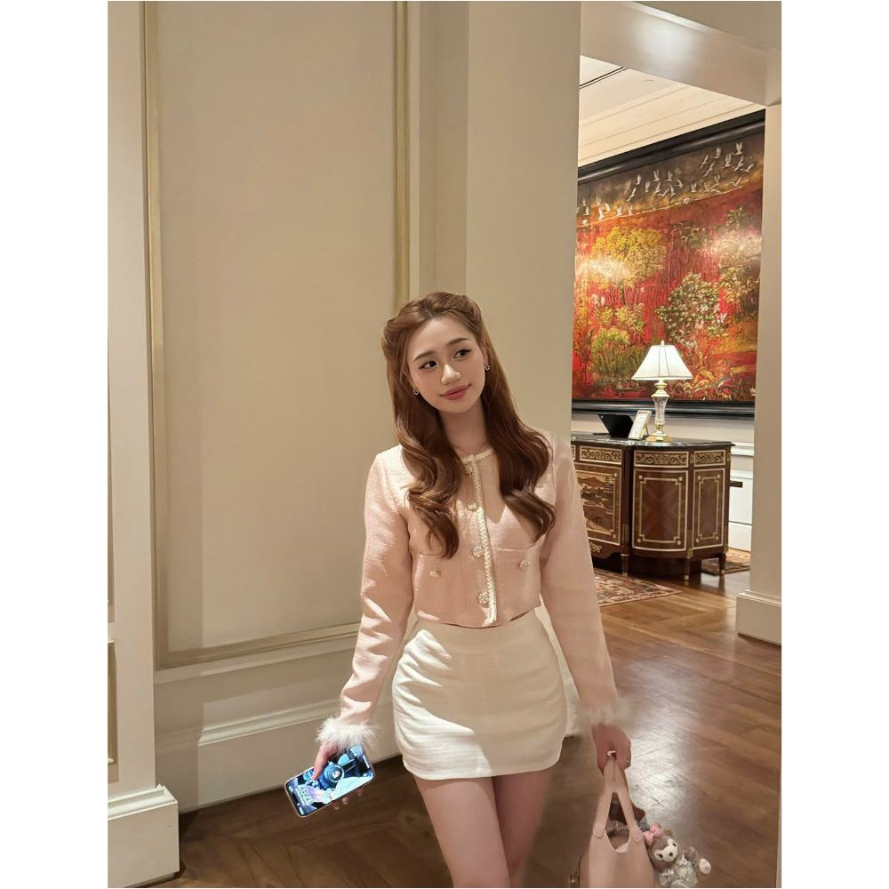    Set   Set dạ tweed hồng ngọt ngào cho nàng 