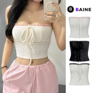 Áo ỐNG HỌA TIẾT Viền Ren Phối Nơ Cúp Ngực Nữ CR45, Áo Thun Croptop Ôm Body Kiểu Sexy 2hand Nhiều Màu BAINE