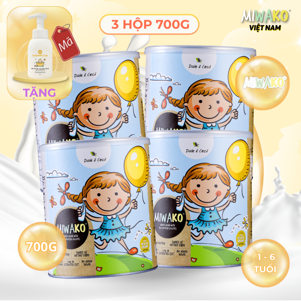 Sữa Hạt Thực Vật Hữu Cơ Miwako Vị Gạo Hộp 700g x 4 Hộp (2.8kg) Chuẩn Hữu Cơ Hoa Kỳ - Miwako Official