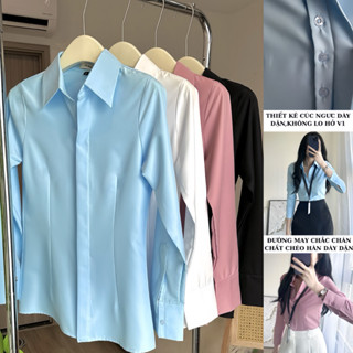Áo sơ mi nữ ôm chiết eo công sở tay dài chất chéo Hàn dày dặn mã SMCE01