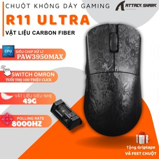  Attack Shark R11 Ultra Carbon Fiber 49g Chuột Gaming Không Dây - 42000 DPI PAW3950MAX 8KHz Polling 