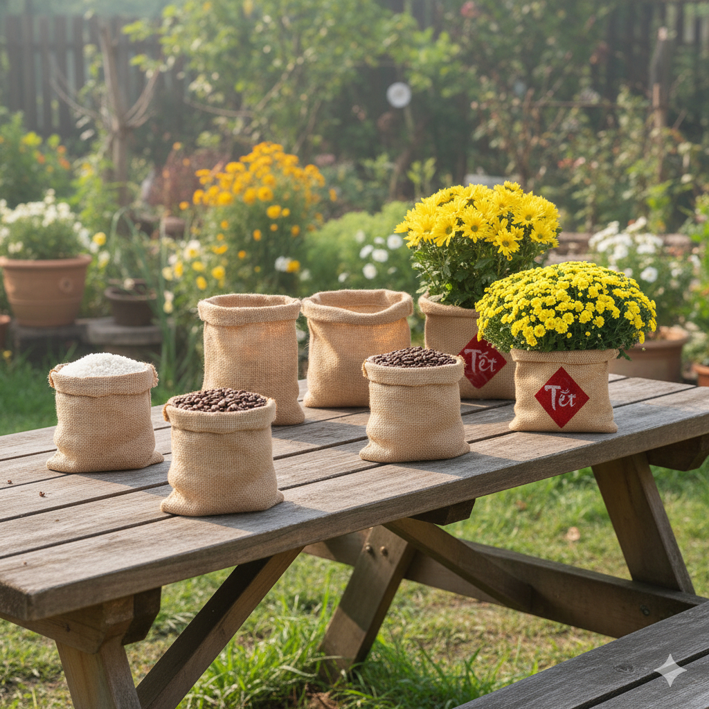 Túi vải bố. Bao bố đựng đồ đựng chậu cây và trang trí nhiều kích cỡ