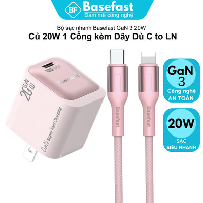 Bộ Sạc Nhanh 20W Basefast B27 GaN Củ Sạc Mini Kèm Cáp Dù Chống Gãy 27W Cho X/1/ 12/13/14 Series