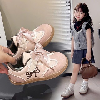 Giày Thể Thao Hàn Quốc Phối Da Lộn Thêu Nơ Dây Ruy Băng Phong Cách Hàn Quốc Cho Bé Gái K042