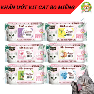 Khăn Giấy Ướt Kháng Khuẩn, Tắm Khô Cho Mèo Kit Cat (80 Miếng) - DOLPHIN PET SHOP