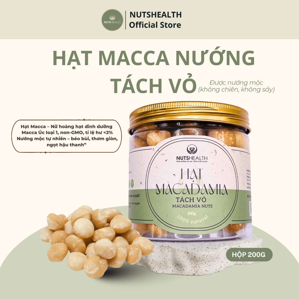 Hạt Macca (Macadamia) nướng tách vỏ, Macca Nhân NUTSHEALTH 200g