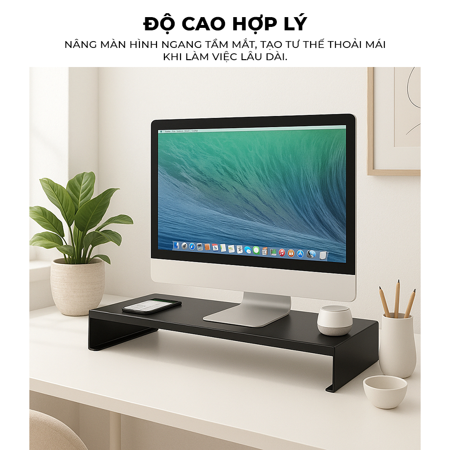 Kệ Màn Hình PC, Kệ màn hình máy tính màu đen decor bàn làm việc bàn học IGA- GM227
