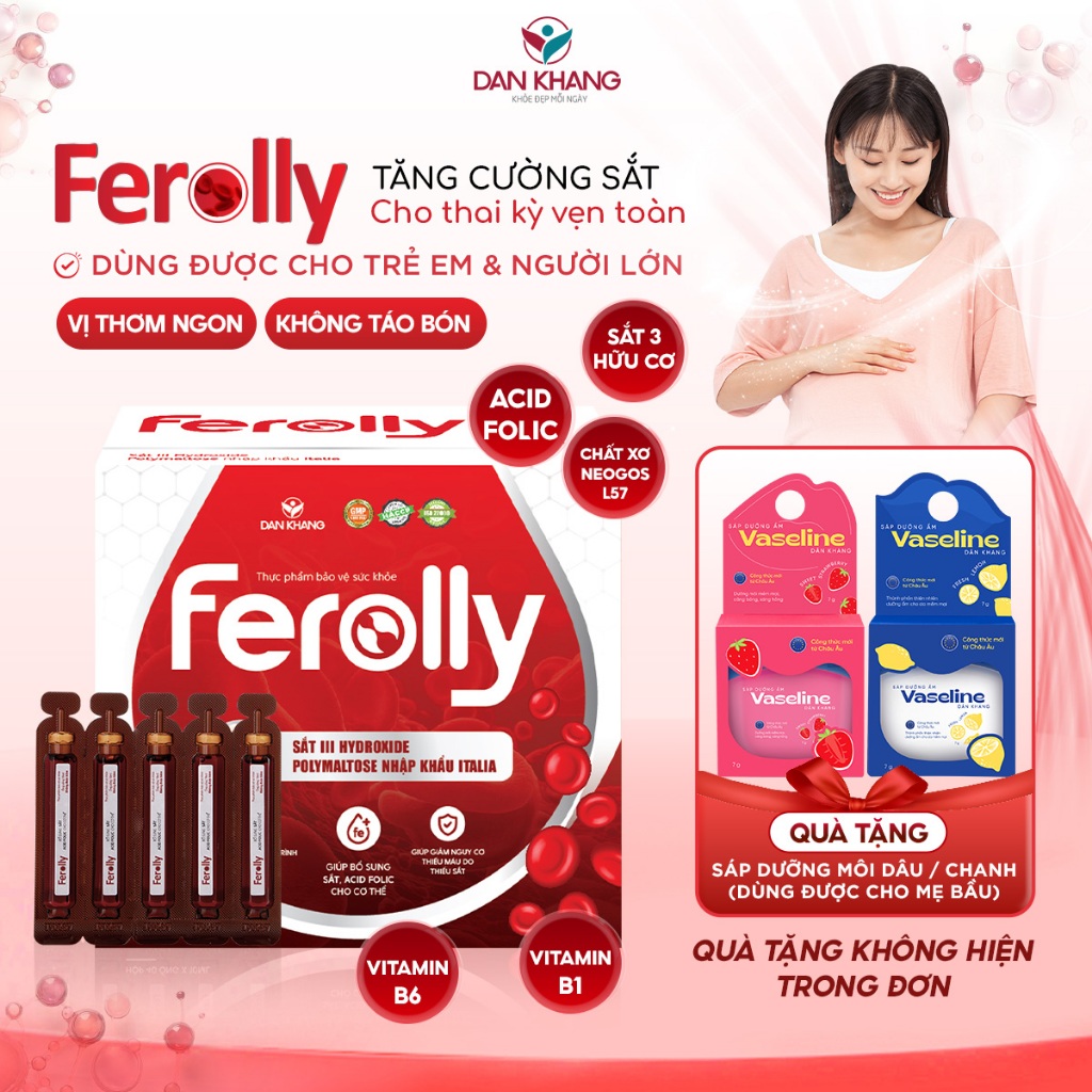 Ống bổ sung sắt acid folic không tanh, không táo bón Ferolly Dân Khang cho mẹ bầu và người thiếu máu
