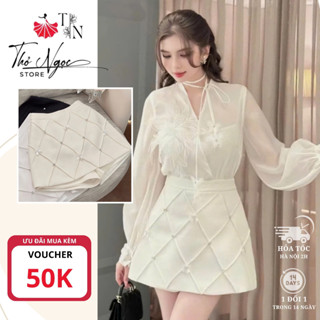 [VOUCHER 30K 10/10] Chân Váy Chữ A Đính Nơ Pha Lê Vân Trám CV09 Thỏ Ngọc.Store ( quần giả váy )