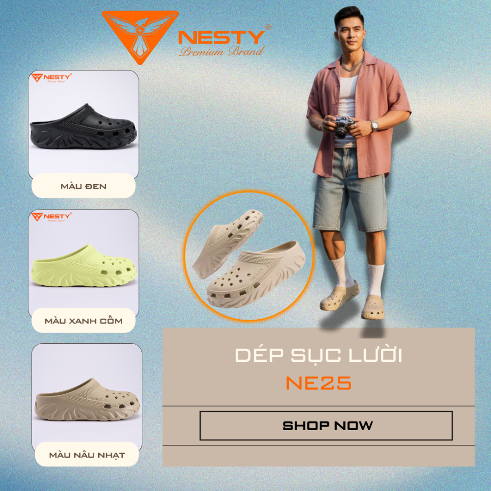 [CHÍNH HÃNG NE25]  Dép sục biểu tượng ngọn lửa tặng kèm Charm 3D thương hiệu Nesty