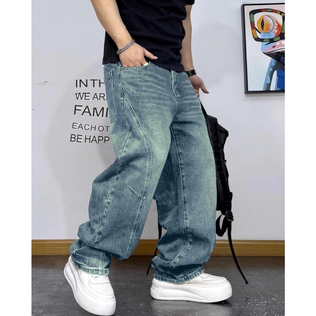 Quần jean nam KENZA FASHION KJ147, Quần nam dài, jean suông dáng ống rộng,họa tiết gân nổi, cá tính,