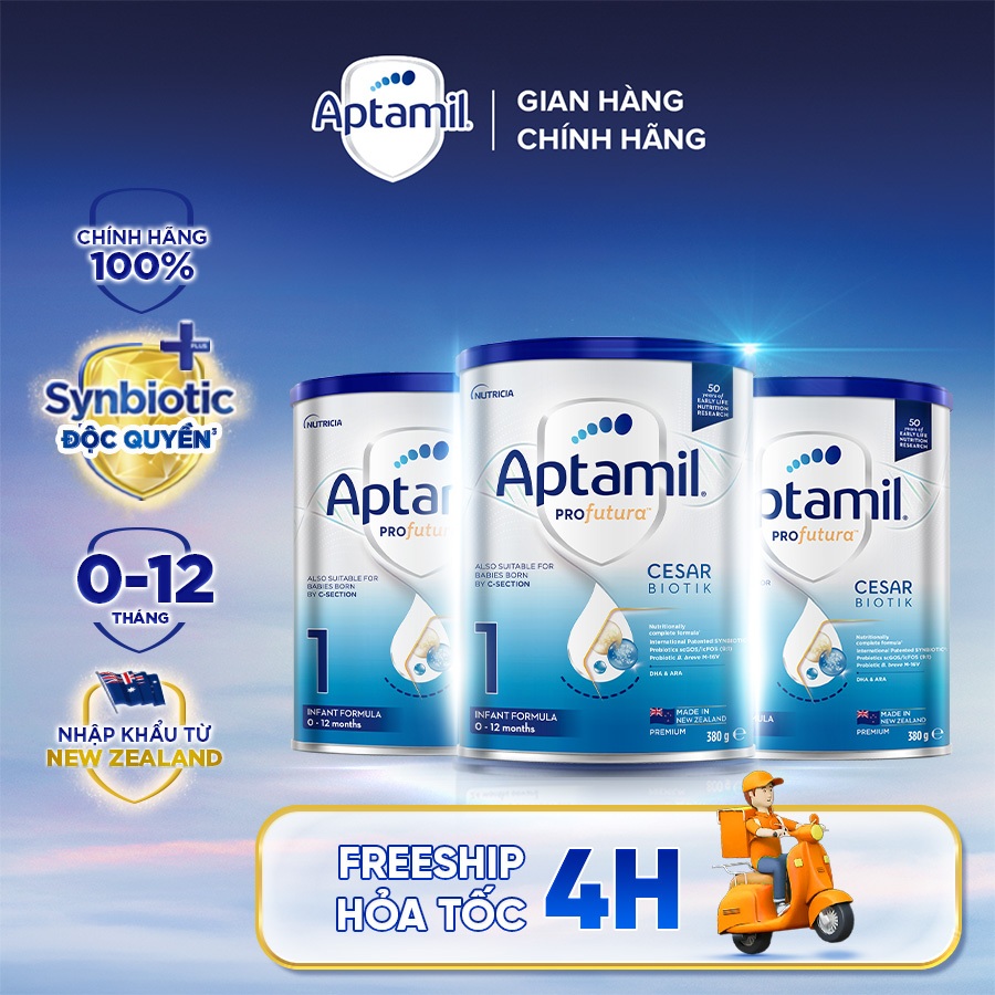 [Hỏa tốc - 0Đ] Combo 3 Sữa bột Aptamil Cesarbiotik New Zealand số 1 (380g) cho bé 0-12 tháng