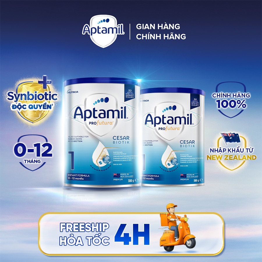[Hỏa tốc - 0Đ] Combo 2 Sữa bột Aptamil Profutura Cesarbiotik New Zealand số 1 (380g) cho bé 0-12T