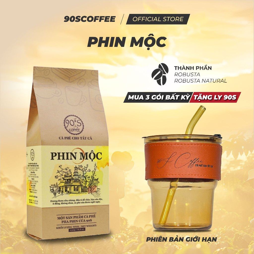 Cà Phê Phin Mộc 90S Coffee Ít Đắng Không Chua Thơm Nhẹ - Cà Phê Rang Mộc Nguyên Chất 100%