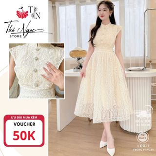 [VOUCHER 30K 10/10] Đầm ren cánh tiên thiết kế Thỏ Ngọc.Store V02 váy sát nách cổ tàu đính cúc dự tiệc sang trọng