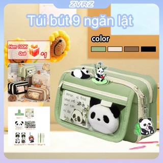  Hộp bút chì gấu trúc dễ thương chín lớp dung lượng lớn lưu trữ văn phòng phẩm trong suốt những cô gái dễ thương 