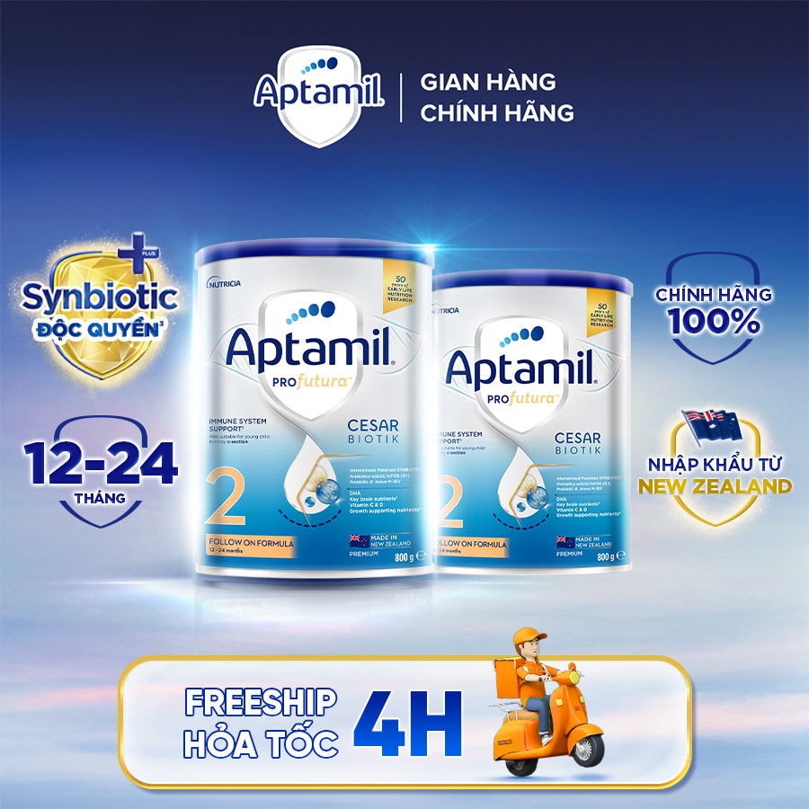[Hỏa tốc - 0Đ] Combo 2 Sữa bột Aptamil Cesarbiotik New Zealand số 2 - Synbiotic độc quyền