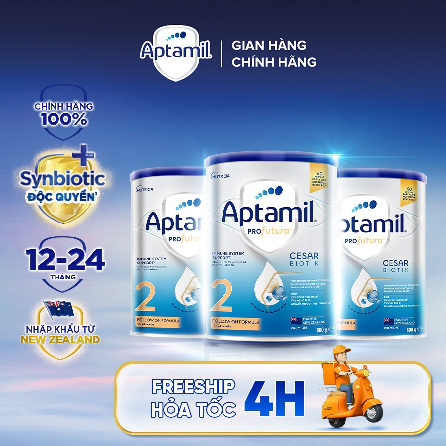 [Hỏa tốc - 0Đ] Combo 3 Sữa bột Aptamil Cesarbiotik New Zealand số 2 - Synbiotic độc quyền