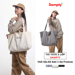 Túi Tote Đi Học 𝐒𝐚𝐦𝐩𝐭𝐲 Vải Kaki Premium Đi Học 2 Lớp, Có Khóa Zip, Life Leisure Đeo Vai Nữ Đi Làm, Đi Chơi 2025