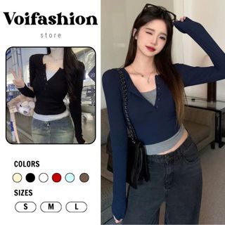   MUA 2 GIẢM 15K  Áo Thun Nữ Dài Tay Ôm Body Cổ V Có Khuy Tôn Dáng Siêu Xinh Voifashion 