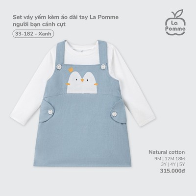 Set váy yếm kèm áo dài tay La Pomme người bạn cánh cụt - Sợi Natural Cotton mềm mịn và thoáng khí – Bé gái - 9M - 5Y