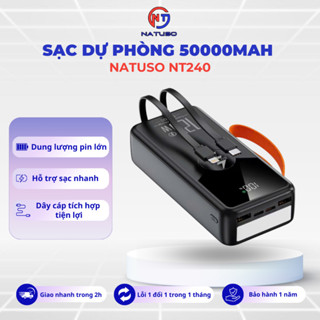 Pin Sạc dung lượng 50000mAh Natuso GT240 sạc nhanh 22,5W/120W có dây cắm nhiều điện thoại