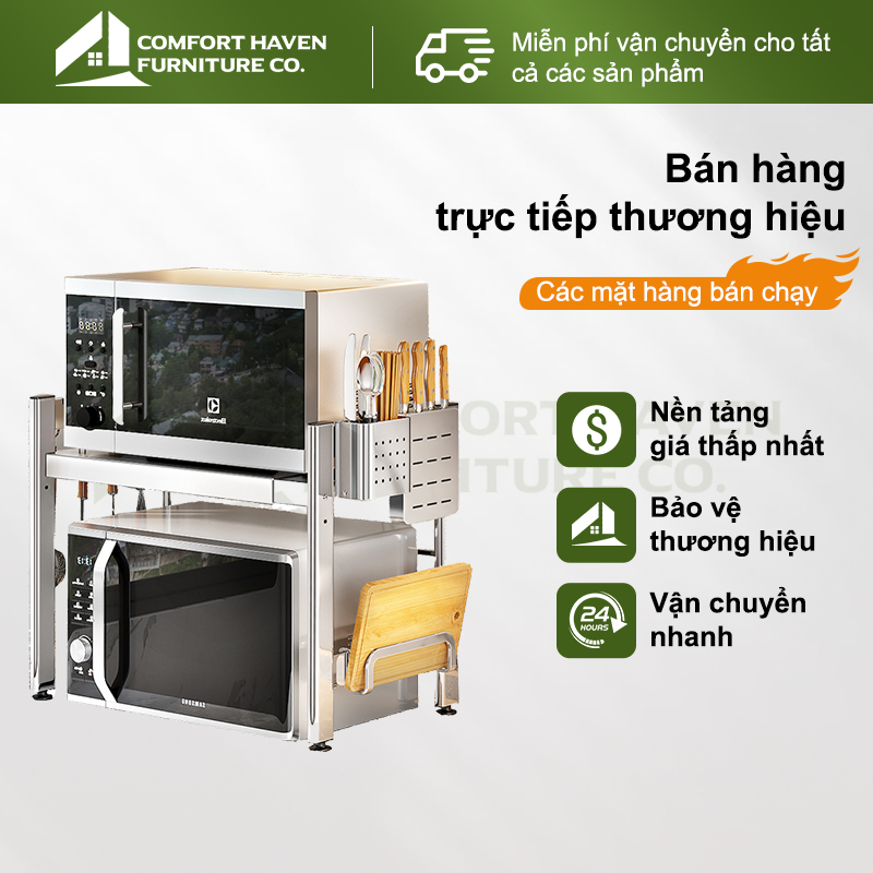 Kệ Lò Vi Sóng Inox Kệ Lò Vi Sóng kích thước có thể điều chỉnh Kệ Để Lò Vi Sóng 2/3 tầng