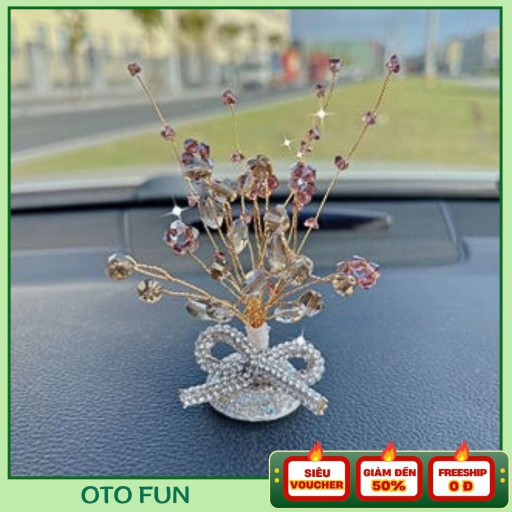 Lọ hoa thủy tinh đính đá decor taplo xe ô tô - Phụ kiện decor taplo xe hơi