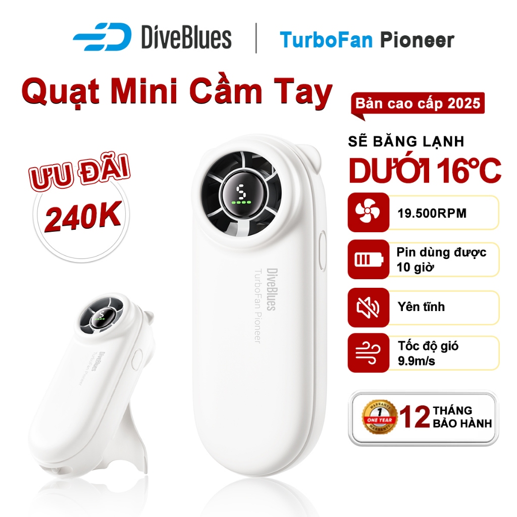 Diveblues Quạt Cầm Tay Mini 4000mAh có dây đeo Quạt phản lực cầm tay có thể sạc lại Gió mạnh