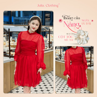 Váy thiết kế cho nữ thời trang Julia mát mẻ dạ hội dự tiệc vài voan đỏ ít nhăn co giãn thoải mái