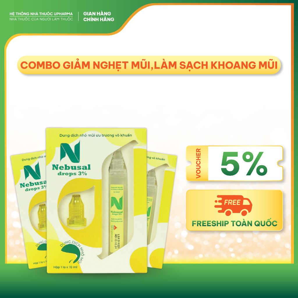 Combo 3 dung Dịch Nhỏ Mũi Nebusal Drop 3% 10ml giảm nghẹt mũi, làm sạch khoang mũi