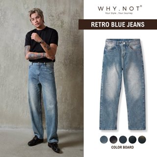 Quần Jean Nam Màu Xanh Retro WHY NOT - Quần Jeans Nam Ống Suông Rộng Form Regular Fit Quần Bò Mềm