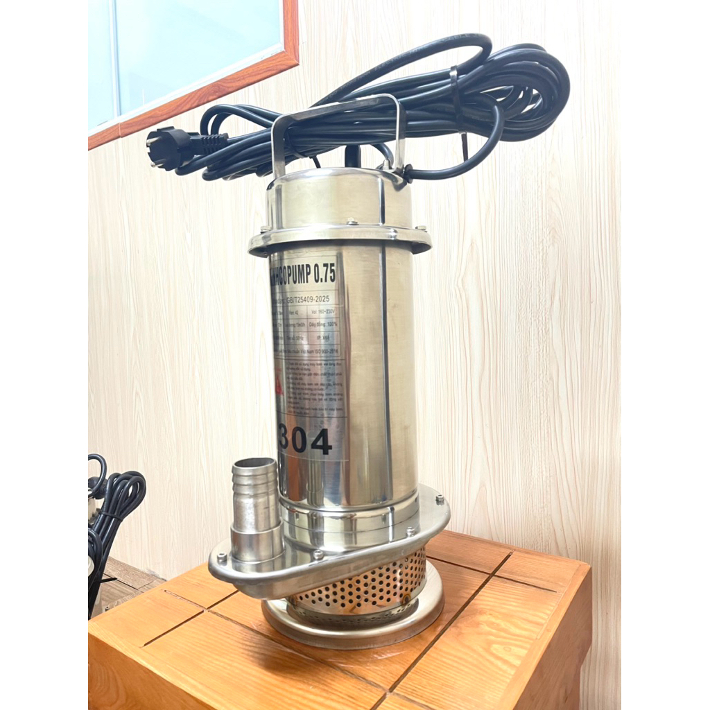 Bơm chìm full inox 304 công xuất 0,75kw - 1hp cao áp nước sạch. Bảo hàng 12 tháng