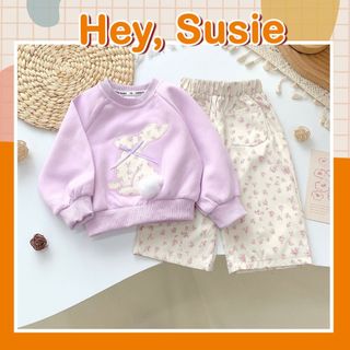  Bộ Đồ Áo Nỉ Tím Quần Hoa Nhí Cho Bé Gái Size 8-19kg Hey Susie S6964 