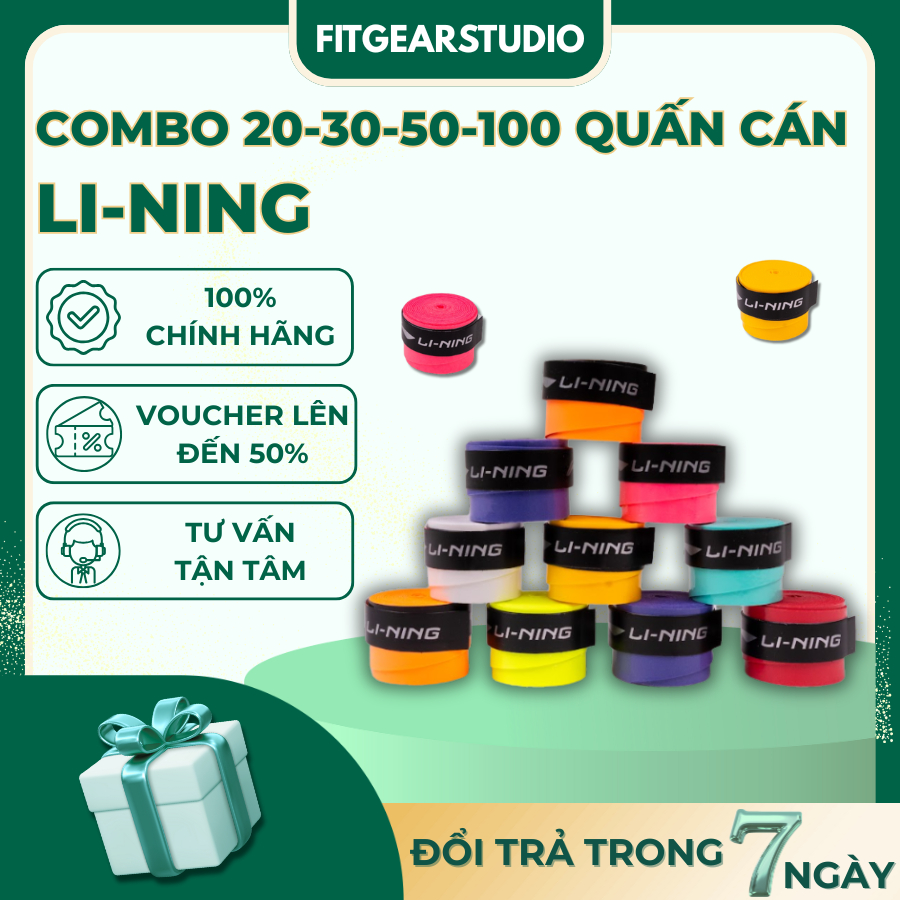 [TRỢ GIÁ] Combo 20–30–50–100 Quấn Cán Vợt Li-Ning Chính Hãng – Bám Tốt – Thoáng Khí – Dễ Quấn – Đẹp 